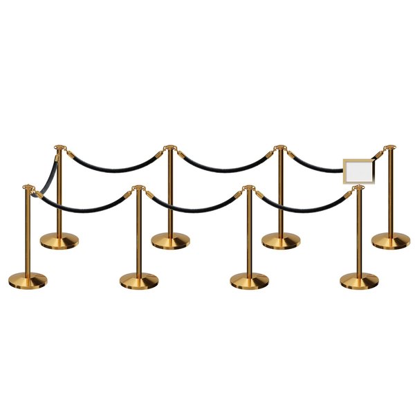 Montour Line Stanchion Post and Rope Kit Pol.Brass, 8FlatTop 7Blk Rope 8.5x11H Sign C-Kit-7-PB-FL-1-Tapped-1-8511-H-7-ER-BK-PB